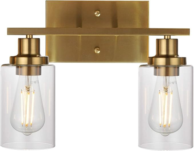 MELUCEE 2-Light Wall Sconce Brass Vanity Light Fixture Modern Style with Clear Glass Shade for Ba... | Amazon (US)