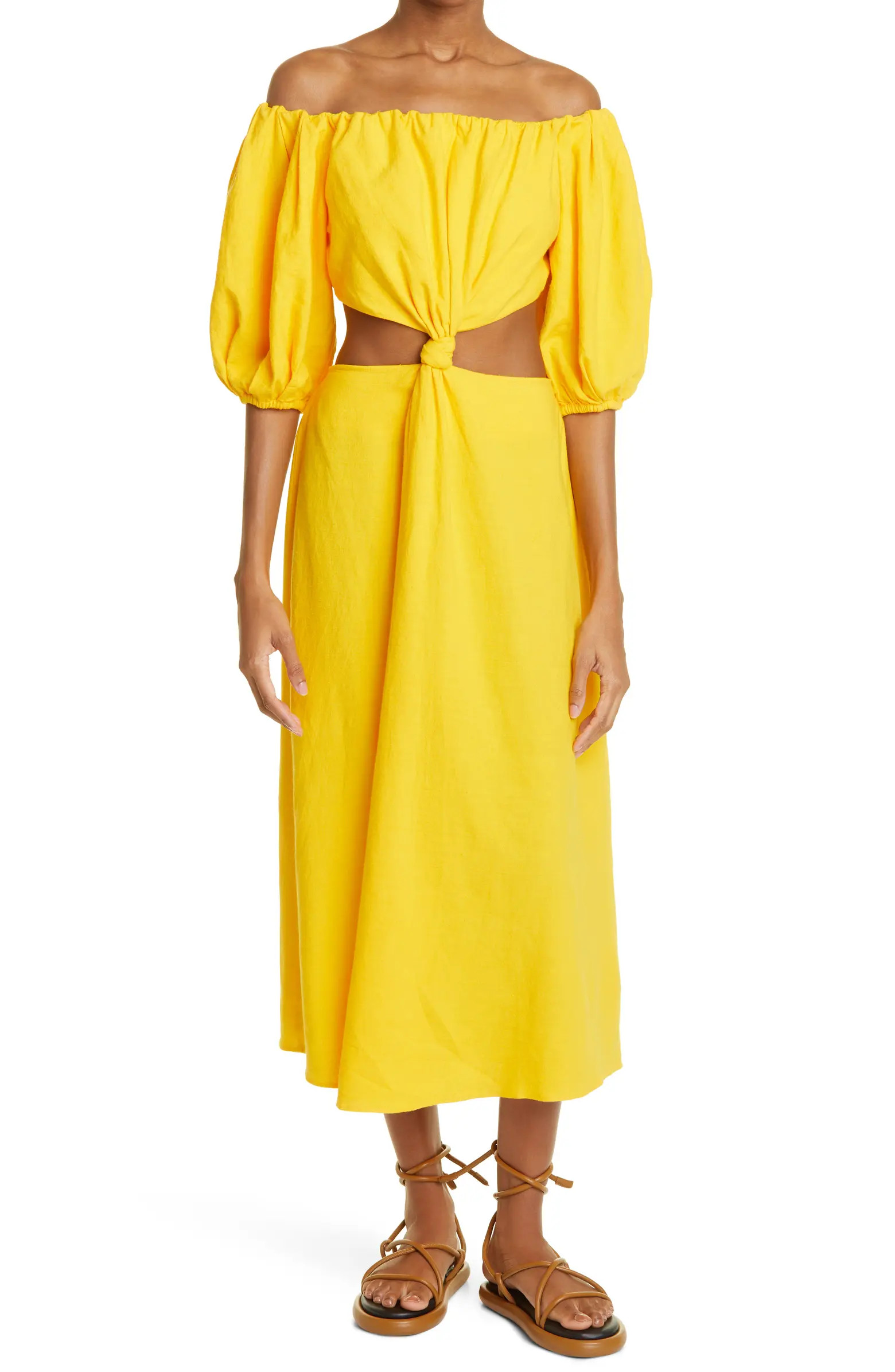 FARM Rio Off-the-Shoulder Cutout Detail Linen Blend Dress | Nordstrom | Nordstrom