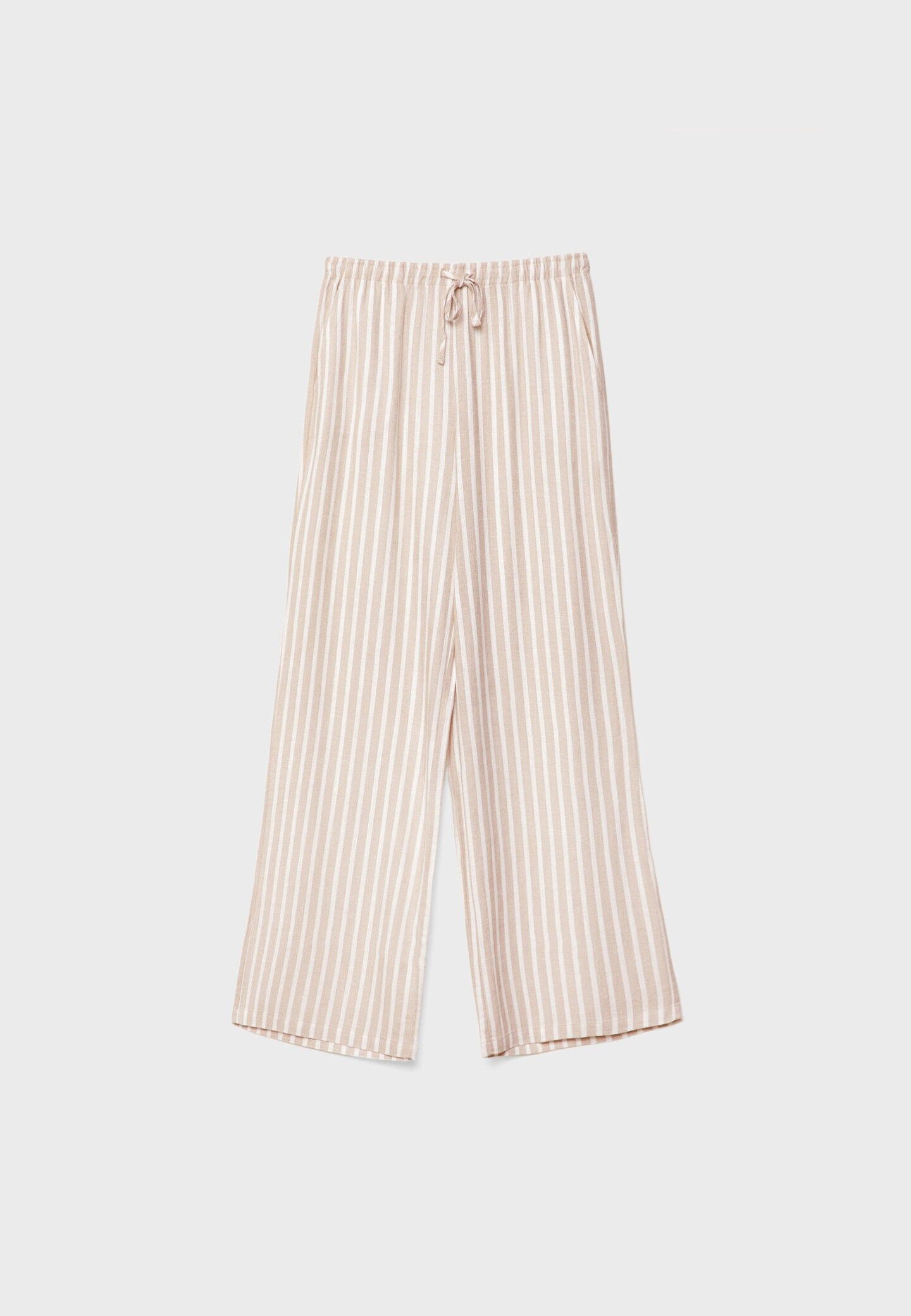 Striped flowing linen blend trousers with elasticated waistband | Stradivarius (UK)