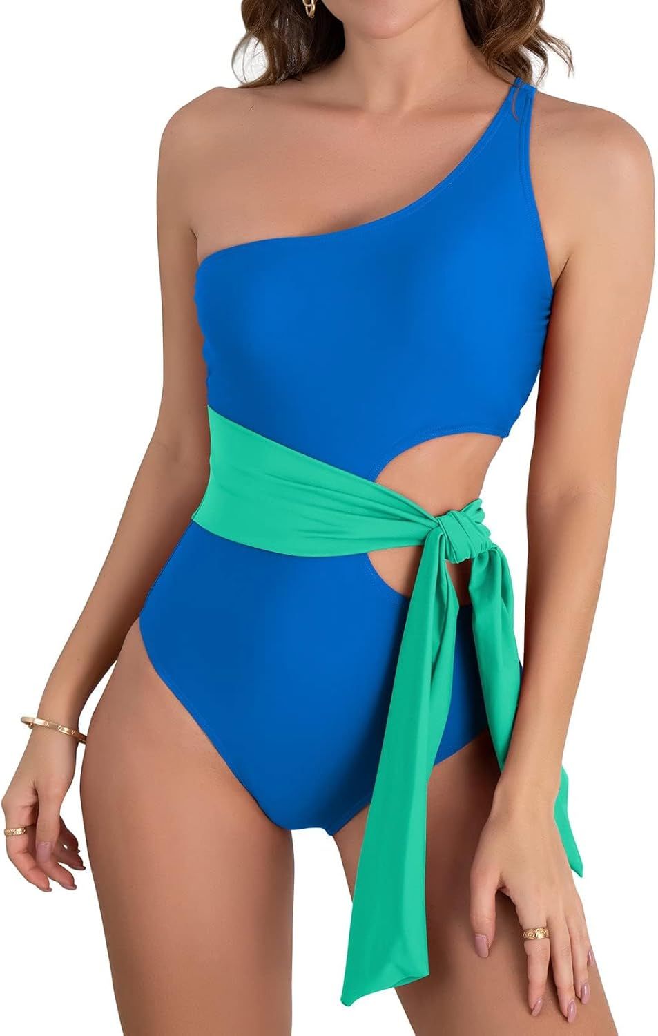 B2prity Women's One Shoulder One Piece Swimsuit Tummy Control Cutout Bathing Suit Tie Side Swimwe... | Amazon (US)