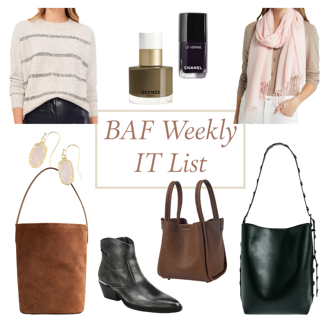 What's trending this week on the blog. Soft and slouchy buckets bags. The anonymous handbag. Mocha inspired nail polish hues and this dark purple nail polish. Cozy scarves, sequin sweaters and these fabulous pewter boots which are the perfect alternative to black-and they happen to be priced under $100. Love that! 

 #LTKSaleAlert #LTKFindsUnder100 #LTKItBag