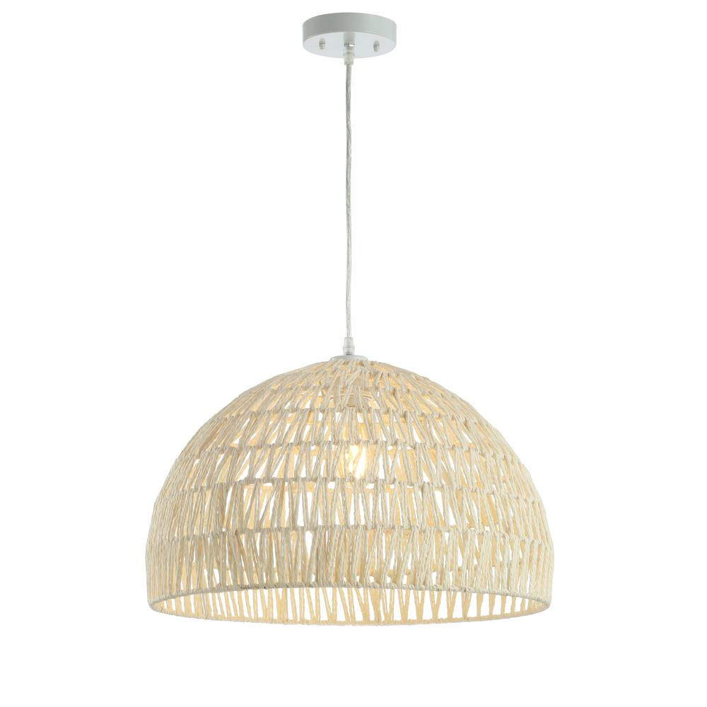 Campana 20 in. Woven Rattan Dome LED Pendant, Cream | The Home Depot