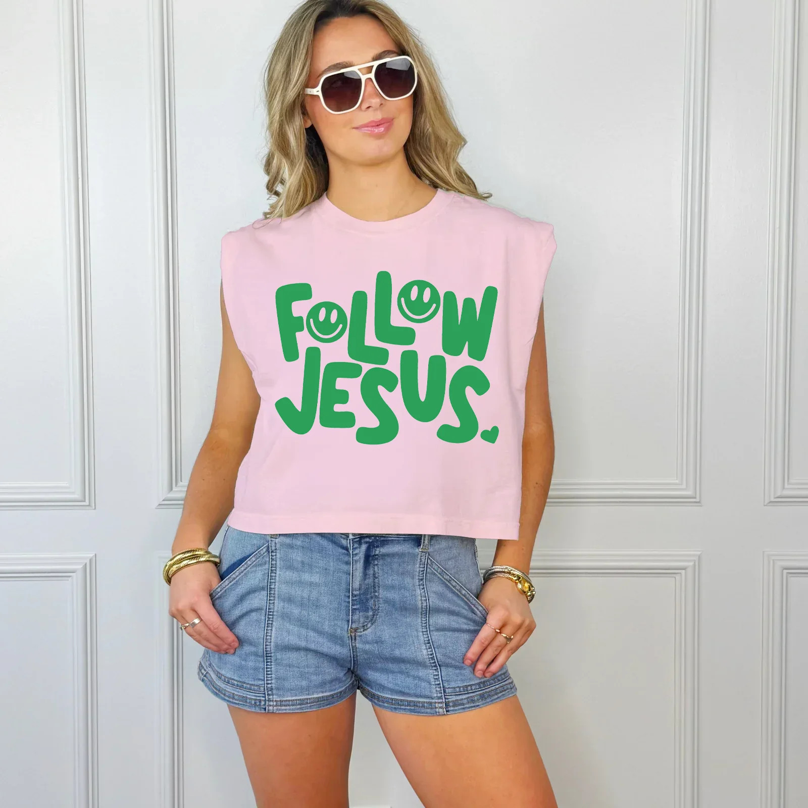 Smiley Follow Jesus Pink Puff Tank - Pre Order | Poppy & Pine