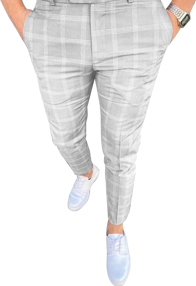 Men's Fashion Stretch Dress Pants Slim Fit Plaid Skinny Long Pants Casual Business Golf Dress Pan... | Amazon (US)