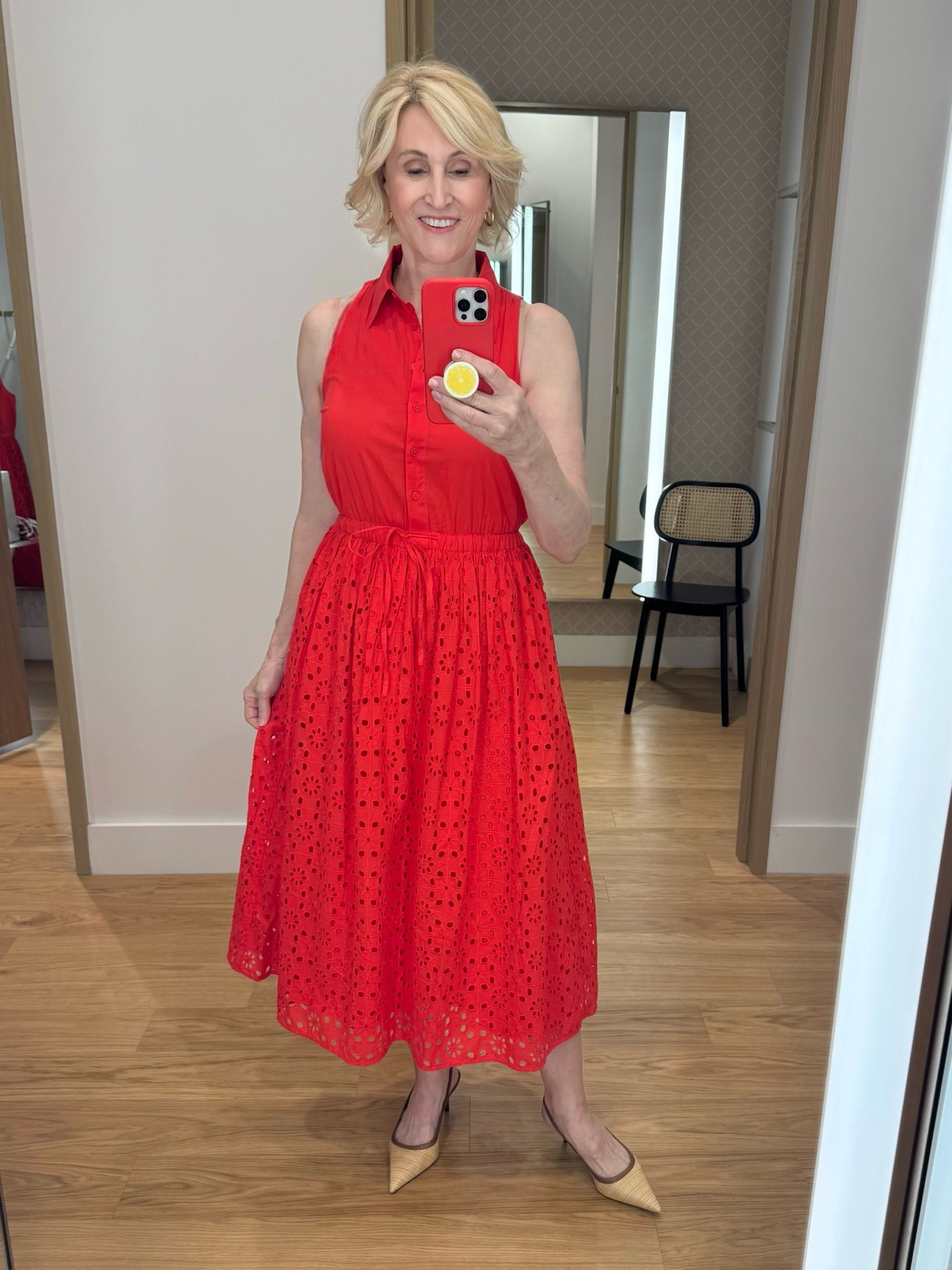 Some dresses just make you feel happy the moment you put them on, and this red sleeveless eyelet shirt dress is one of those pieces for me.

I love the combination of the classic shirt dress silhouette and the feminine eyelet detail. It feels polished and timeless, but the vibrant red color gives it a fun, confident energy that’s perfect for summer. And because it’s sleeveless, it’s wonderfully cool and comfortable on those warm days when you still want to look put together.

#LTKOver40 #LTKSeasonal #LTKootd