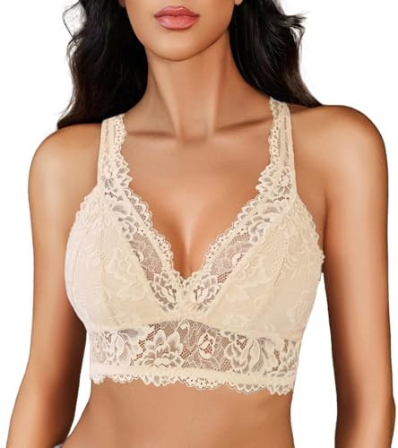 Avidlove Bralettes for Women Sexy Lace Bras Racerback Camisole Tops Sleeveless Comfort Undershirt Triangle Lingerie Beige | Amazon (US)