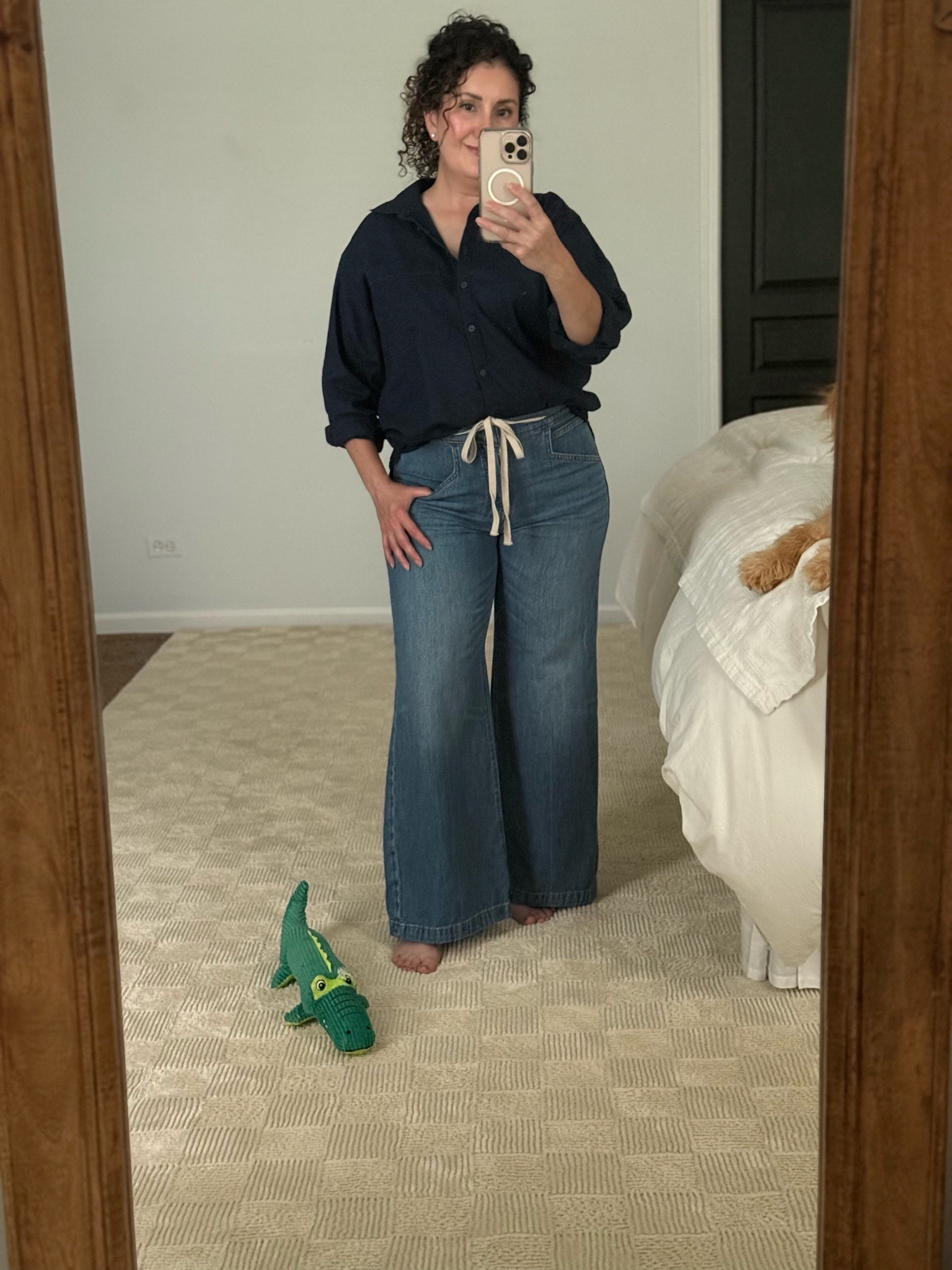 Loft navy linen shirt on sale! 🐾🐊 not on sale 🤭…paired it with this light weight Anthro denim with a drawstring waist.

#LTKootd #LTKSaleAlert #LTKOver40