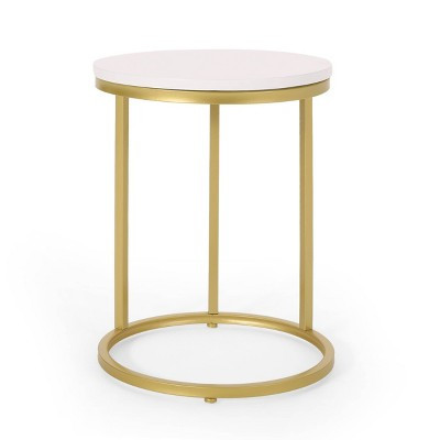 Ingersol Modern Glam C Shaped End Table White/Gold - Christopher Knight Home: Iron Frame, Wood Composite Top, Circular Sofa Side Table | Target