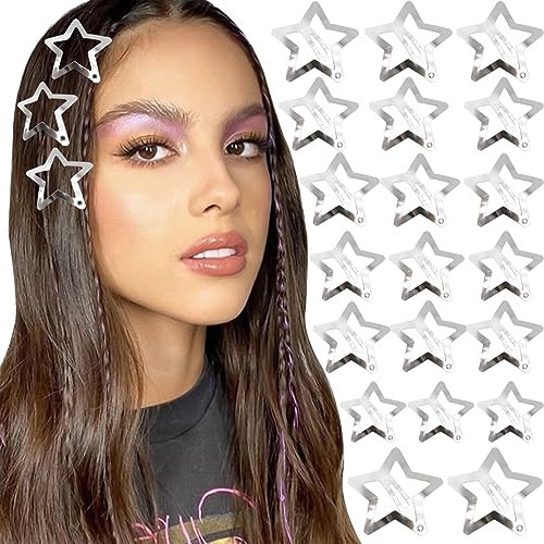 NAISKA 20PCS Silver Star Hair Clips 2000s Y2K Style Hair Claw Clips Metal Non-Slip Snap Clips and Barrettes Star Hair Accessories for Girls and Women | Amazon (US)