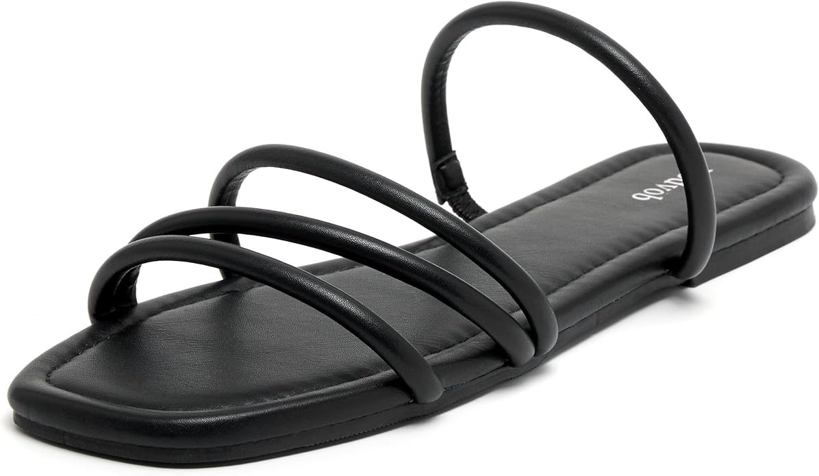 vodvob Women's Flat Strappy Sandals Flat Open Toe Slides for Summer Beach Holiday Outdoor | Amazon (US)