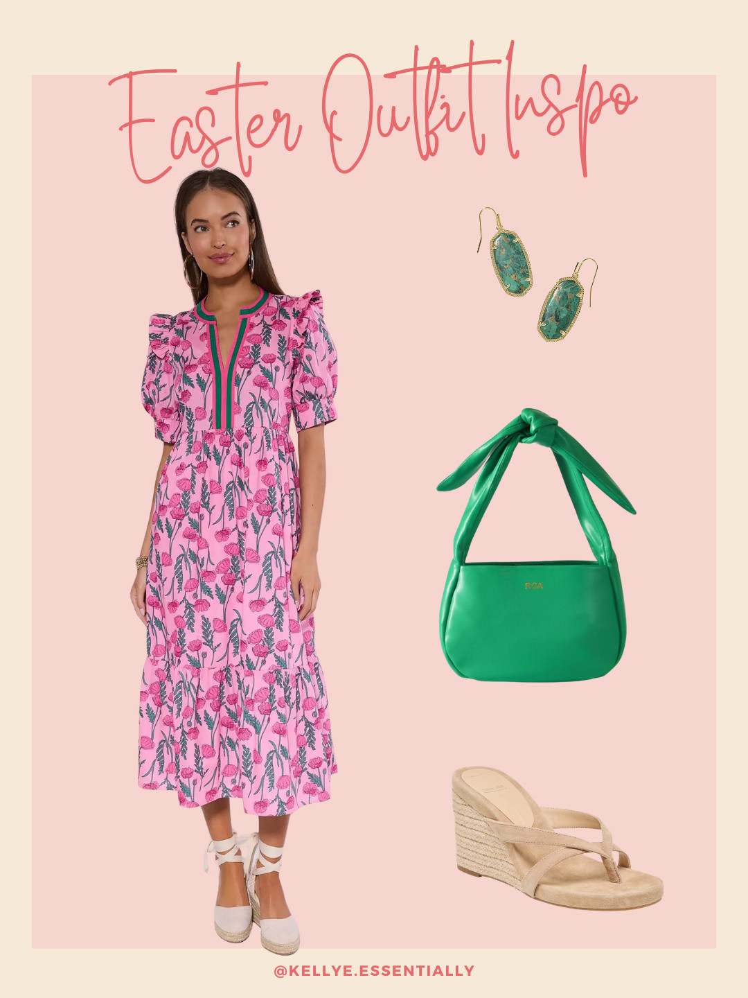 The prettiest Easter outfit idea for spring.

This pink floral midi dress paired with a bold green bag and neutral wedges is such a fun, fresh combo. It’s perfect for Easter brunch, church, or any spring event where you want to feel put together but still comfortable. 

 #LTKootd #LTKSeasonal
