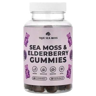True Sea Moss, Sea Moss & Elderberry Gummies , 60 Gummies | iHerb