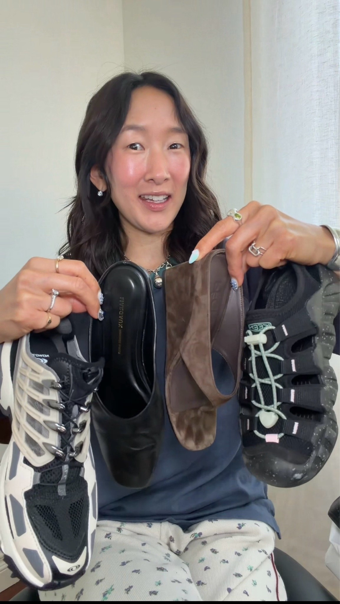 Peche and keen in shop my! Took my true size keen and salomon- keen is 25% off rn! - size down in peche, they run large. Margaux I got my true size but narrow width (I would say I have regular width feet)