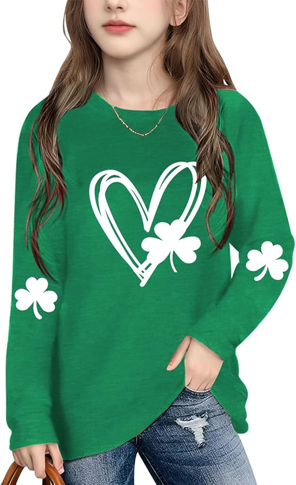 Kids St Patricks Day Shirt Boys Girls Toddler Cute Love Heart Long Sleeve Casual Tee Tops | Amazon (US)