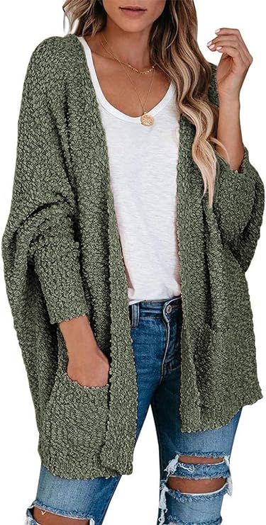 MEROKEETY Women's Fuzzy Popcorn Batwing Sleeve Cardigan Knit Oversized Sherpa Sweater Coat | Amazon (US)