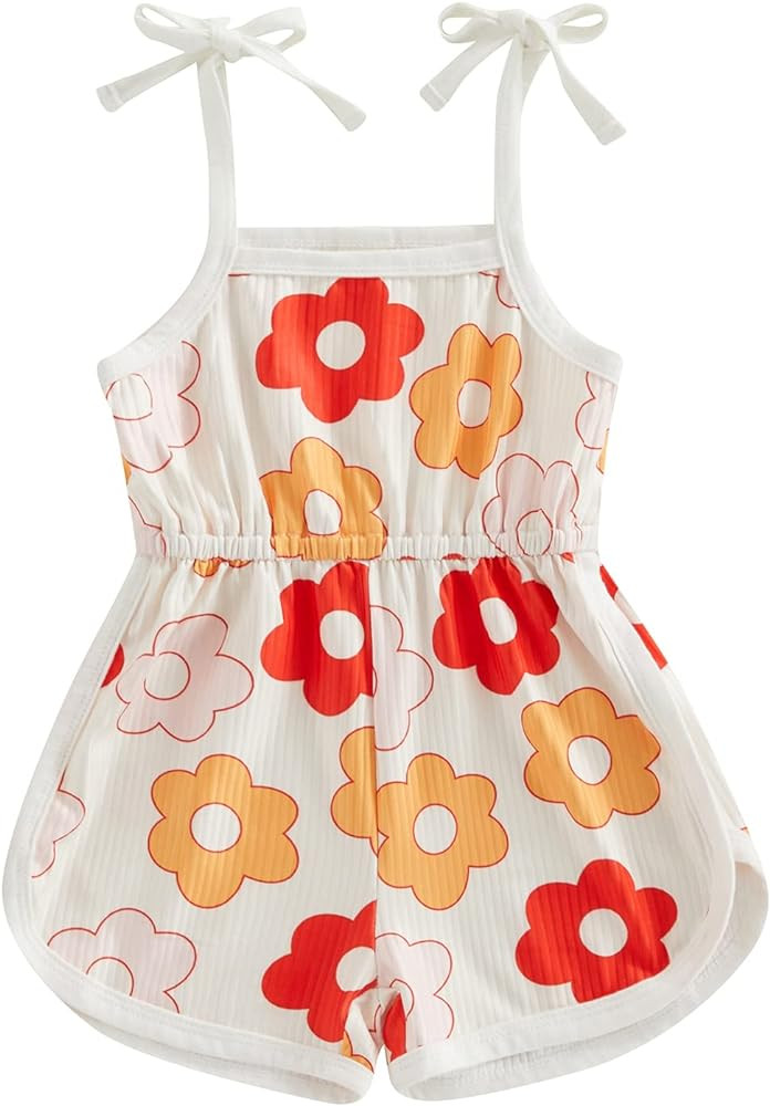 WZTYYDS Toddler Baby Girl Summer Clothes Floral Romper Tie-Up Strap Halter Jumpsuit Infant Summer... | Amazon (US)