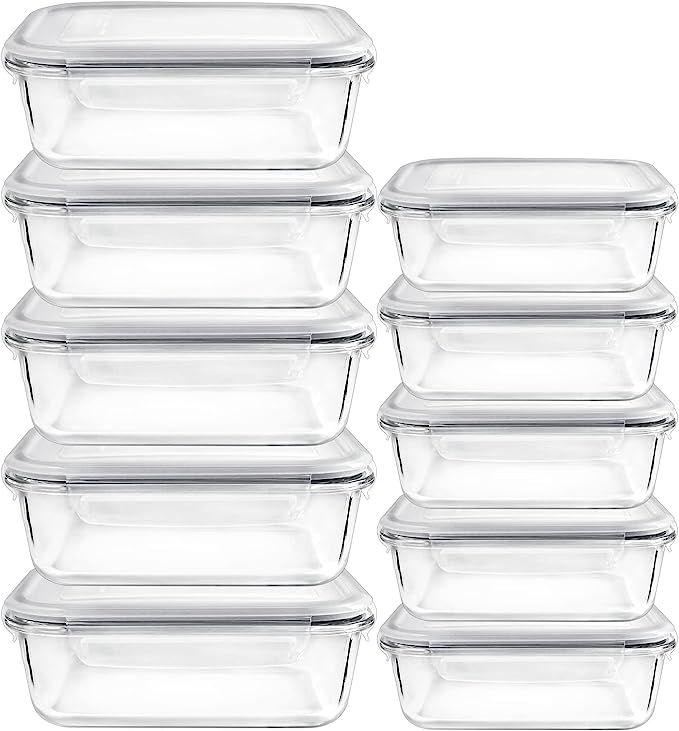 MUMUTOR 10 Pack Glass Meal Prep Containers, Food Storage Containers with Lids, Airtight Glass Lun... | Amazon (US)