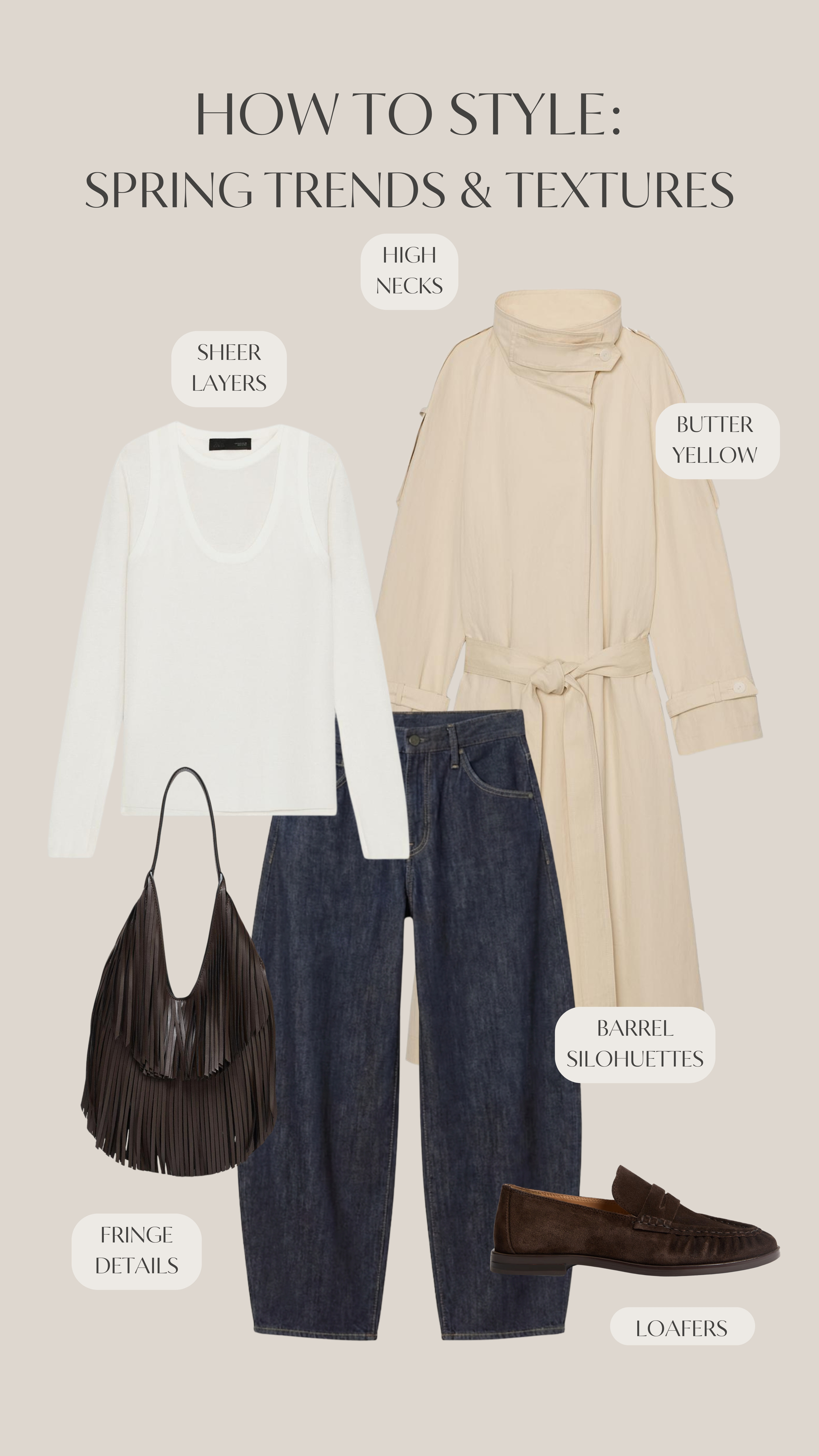 How to Style Spring Trends ⭐️

Trench coat, high neck coat, funnel neck coat, car coat, butter yellow jacket, sheer top, layered top, white t shirt, barrel leg, barrel jeans, fringe, suede shoes, suede loafers, spring trend, spring style, spring inspiration, spring outfit 

 #LTKspringtrends #LTKuk #LTKspring