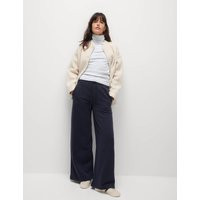 M&S Collection Women's Cotton Rich Brushed Wide Leg Joggers - 12SHT - Navy, Black,Navy | Marks & Spencer (UK)