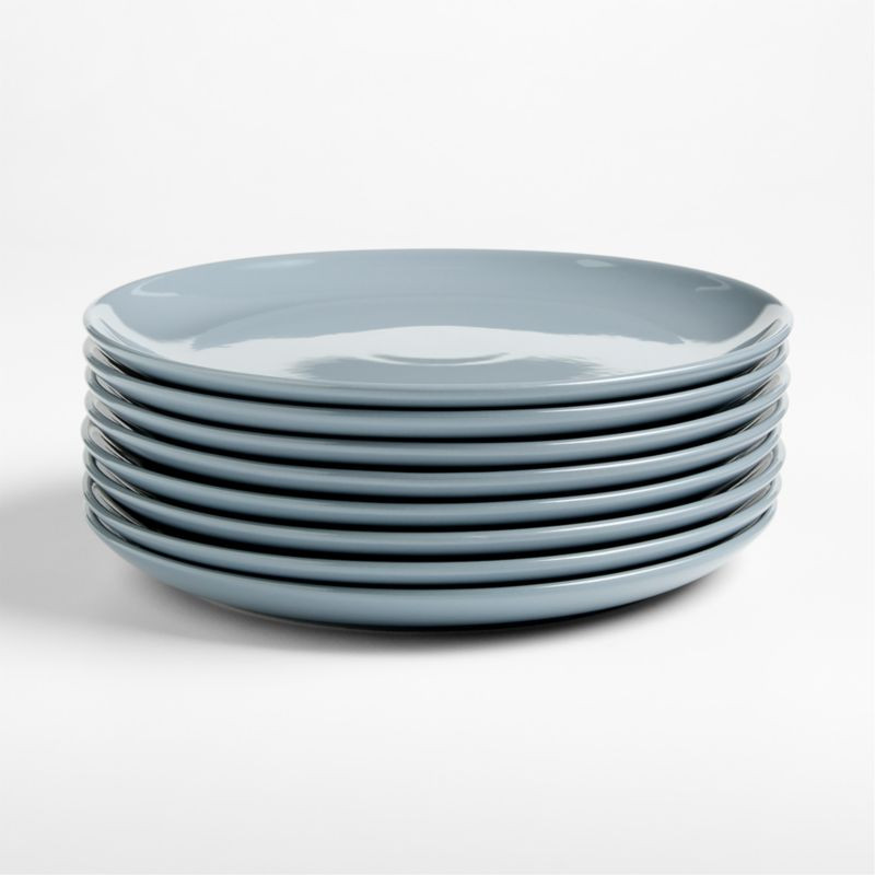 Hudson Mist Blue Stoneware Dinner Plates, Set of 8 | Crate & Barrel