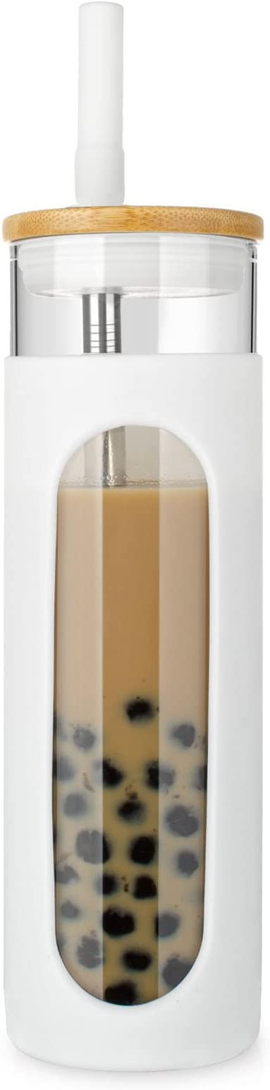 Tronco 26oz Glass Tumbler with Bamboo Lid and Straw, Glass Cup For Boba,Iced Coffee,Smoothie, Spi... | Amazon (US)