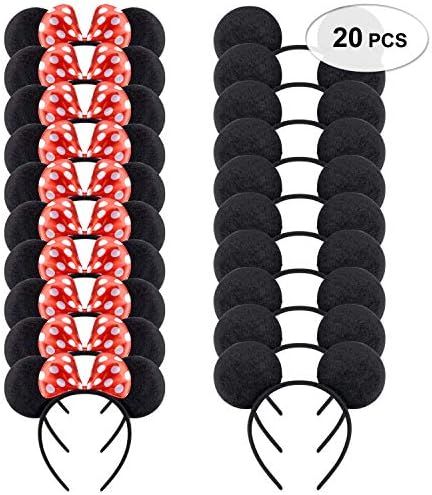 Picoway Mouse Ears Solid Black & Red Bow Headband Set of 20 | Amazon (US)