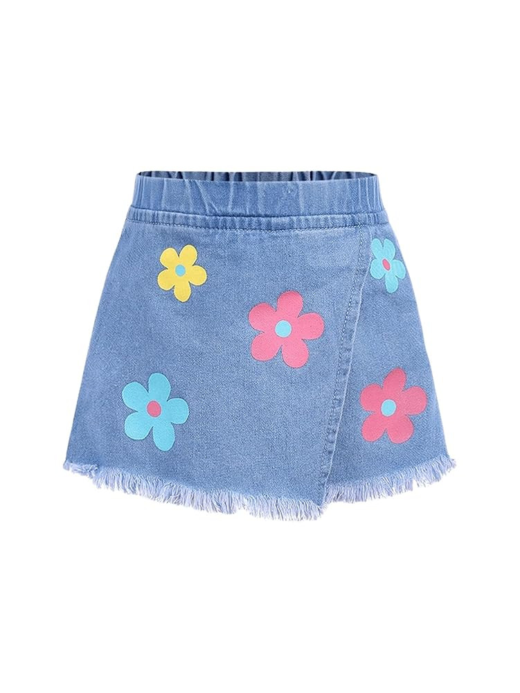 Floerns Toddler Girl's Floral Print Denim Skorts Elastic Waist Raw Hem Skirt Shorts | Amazon (US)