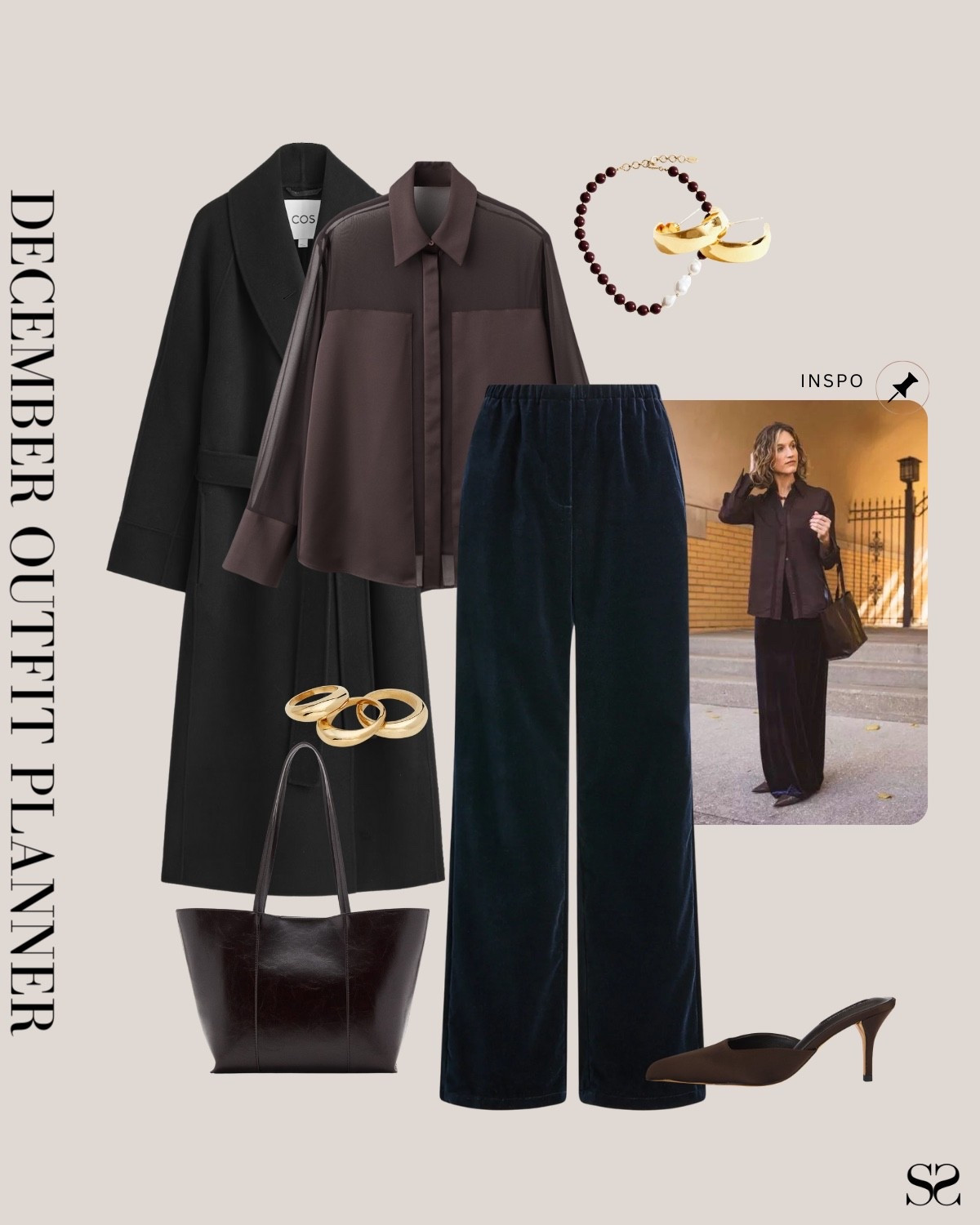 Monthly outfit planner DECEMBER: Winter outfits | mesh button up, velvet pant, long wool coat, aling back heels, leather tote, holiday outfit 

#classicstyle #casualstyle #LTKstyletip #winteroutfit

Image inspo credit: @ashrohr


#LTKootd #LTKSeasonal #LTKgrwm