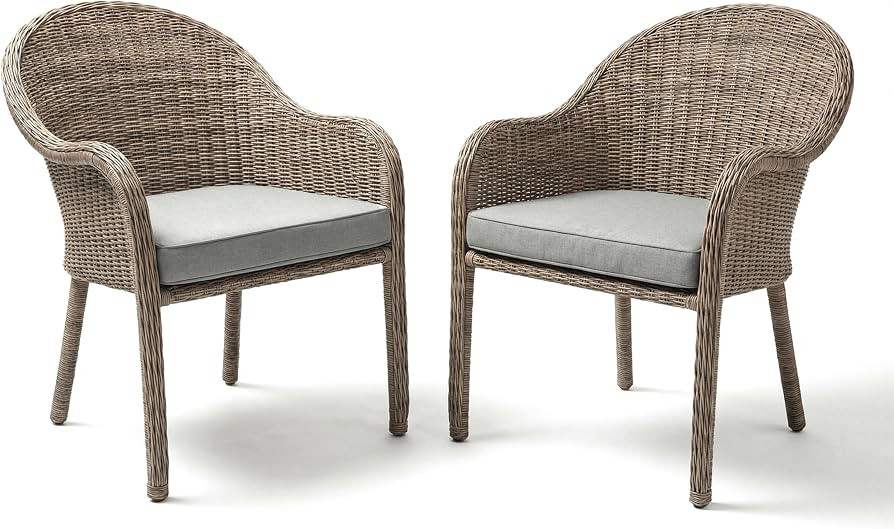 Martha Stewart Lily Pond Set of 2 Indoor-Outdoor Weathered Gray Rattan Wicker Patio Dining Armcha... | Amazon (US)