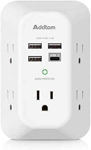 USB Wall Charger Surge Protector 5 Outlet Extender with 4 USB Charging Ports ( 1 USB C Outlet) 3 ... | Amazon (US)