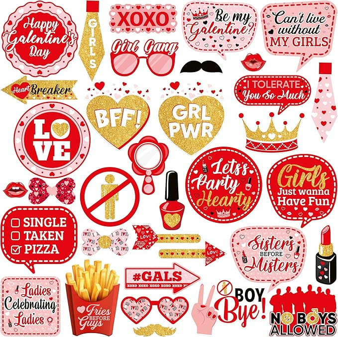 KatchOn, Red Galentines Photo Props - Pack of 35 | Galentine Photo Booth Props for Galentines Dec... | Amazon (US)