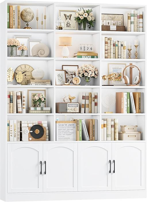 FACBOTALL 82.3" Triple Wide Bookshelf, 7-Tier Tall Bookcase with 15-Cube Open Bookshelf & 4 Doors... | Amazon (US)