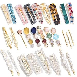 28 PCS Hingwah Pearls and Acrylic Resin Hair Clips, Handmade Hair Barrettes, Marble Alligator bob... | Amazon (US)