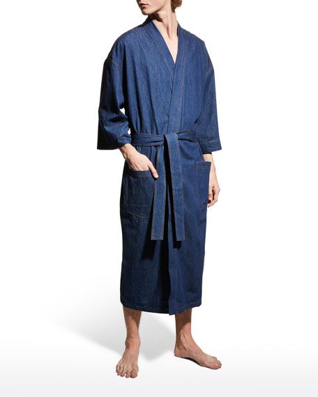 Majestic International Men's Jasper Terry-Lined Denim Kimono Robe | Neiman Marcus
