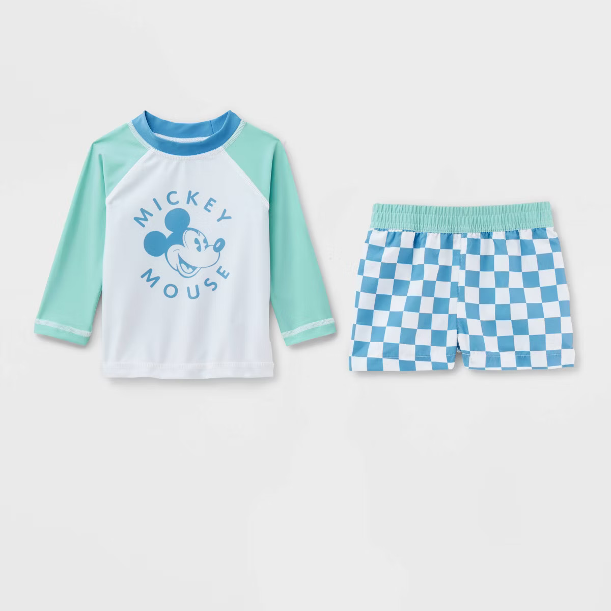 Baby Boys' 2pc Disney Mickey Mouse Long Sleeve Rash Guard Trunk Set - Blue | Target