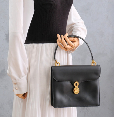 Vintage GUCCI Turn Lock Hand Bag Purse Leather Black Authentic | eBay US