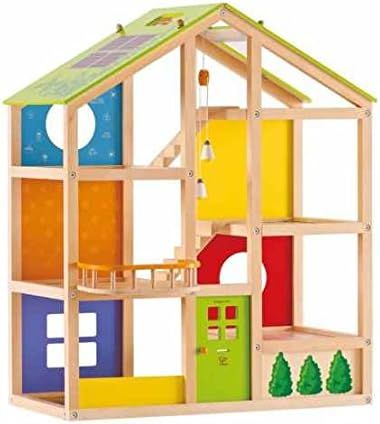 Amazon.com: All Seasons Kids Wooden Dollhouse by Hape Award Winning 3 Story Dolls House Toy with ... | Amazon (US)