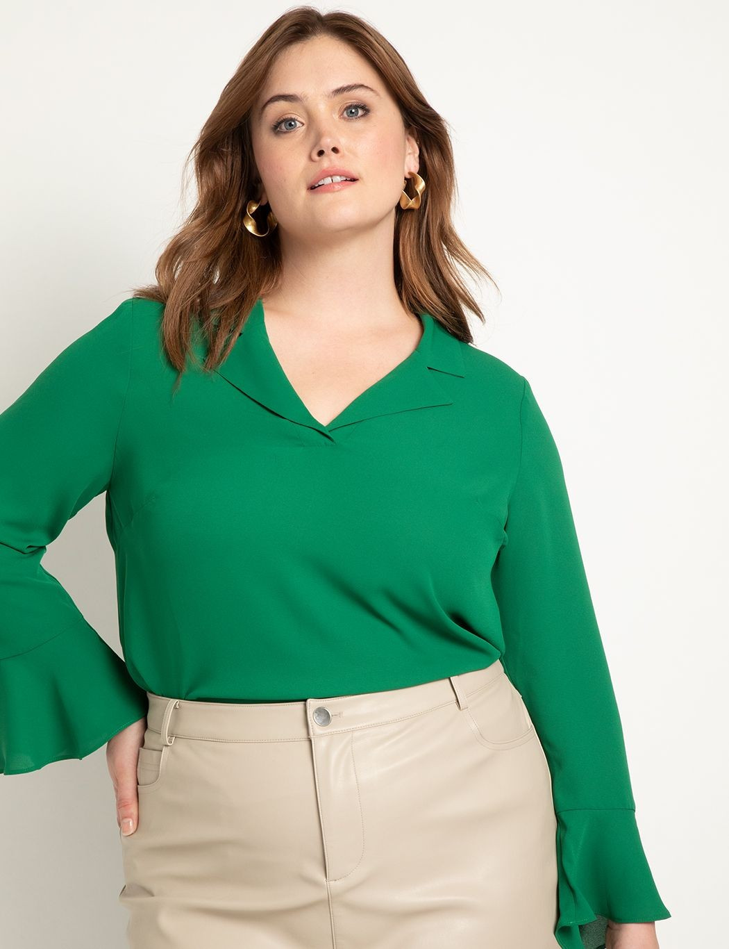 Collared Blouse With Flounce Cuff | Eloquii