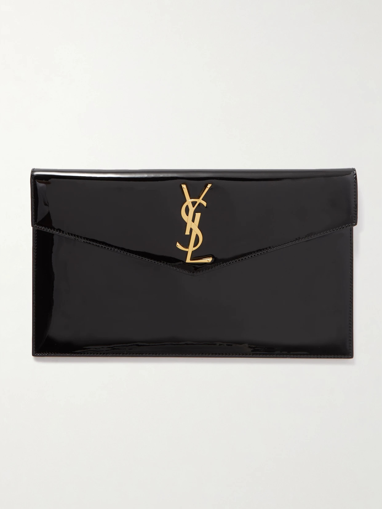 SAINT LAURENT - Uptown Patent-leather Pouch - Black | NET-A-PORTER (US)