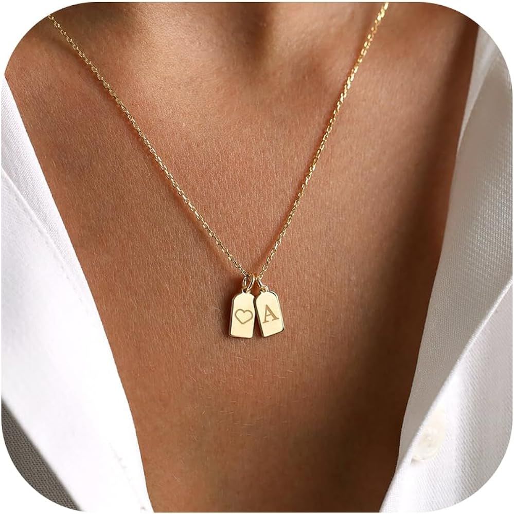 Turandoss Gold Initial Necklaces for Women, 14K Gold Plated Letter Pendant Necklace Dainty Heart ... | Amazon (US)