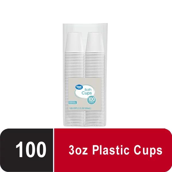 Great Value Everyday Disposable Plastic Cups, White, 3 oz, 100 count | Walmart (US)