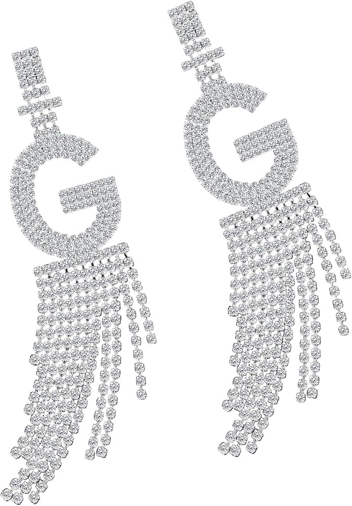 MJartoria Initial Rhinestone Earrings for Women, Sparkle Alphabet Dangle Drop Earrings Long Clear... | Amazon (US)