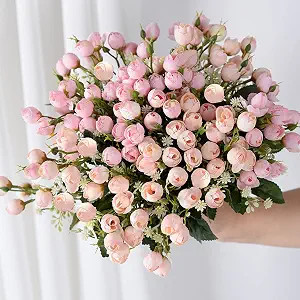 RIFNY Rose Artificial Flower, 3 Bunch 45 Heads Pink Mini Silk Fake Flowers Roses Bouquet Long 12.... | Amazon (US)