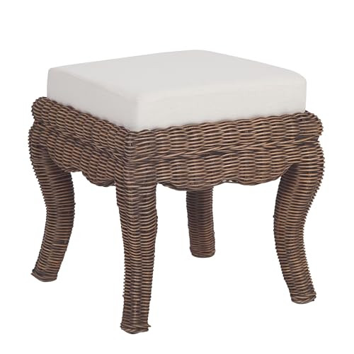 JONATHAN Y Rowan Woven Rattan Vanity Stool with White Cushion, 18.5" Coastal Backless Makeup Chai... | Amazon (US)