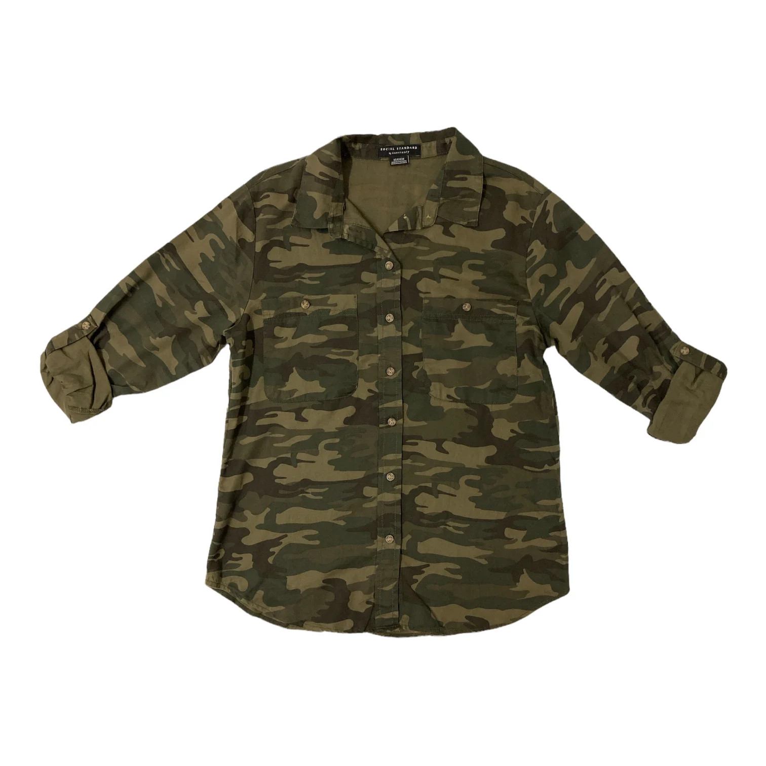 Social Standard by Sanctuary Women's Tencel Boyfriend Shirt Camo, Size Small | Walmart (US)