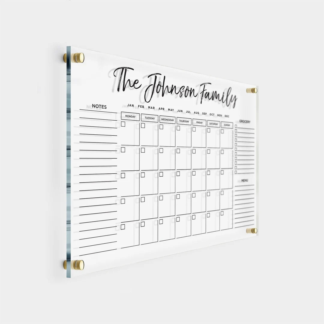 Acrylic Family Calendar, Dry Erase Monthly Wall Planner, Monthly and Weekly Calendar With Marker,... | Etsy (US)