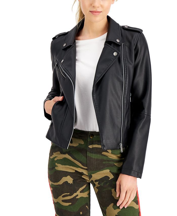CoffeeShop Juniors' Faux-Leather Moto Jacket & Reviews - Coats & Jackets - Women - Macy's | Macys (US)