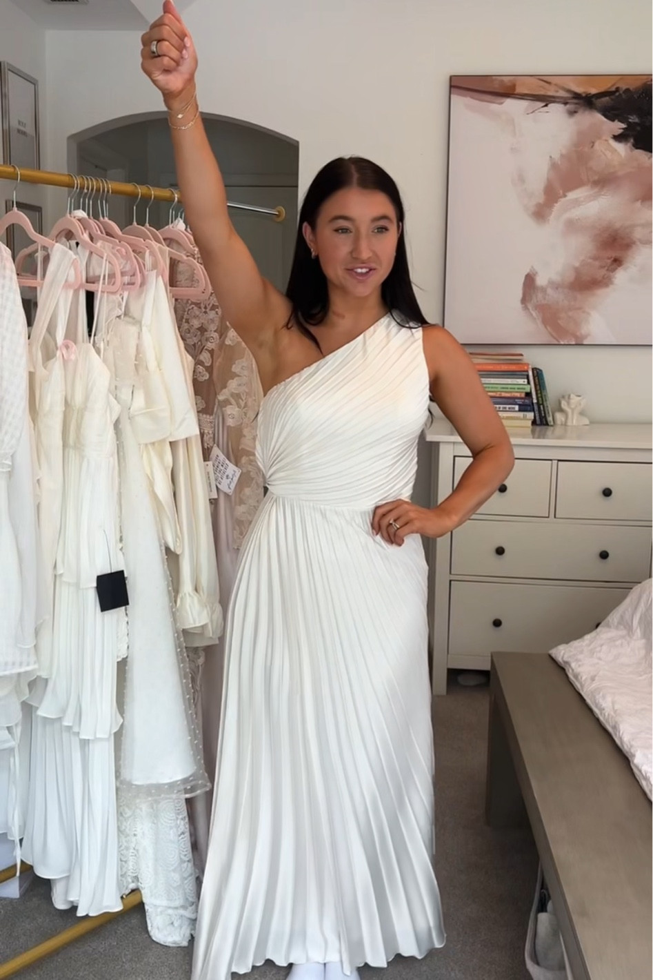 I love this dress!! The length, the one shoulder, the pattern! Obsessed! This is from Abercrombie 

#LTKStyleTip #LTKBaby #LTKWedding