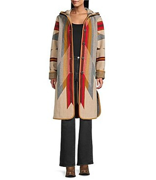 Pendleton Wool Jacquard Pattern Hooded Long Sleeve Cardigan - L | Dillard's