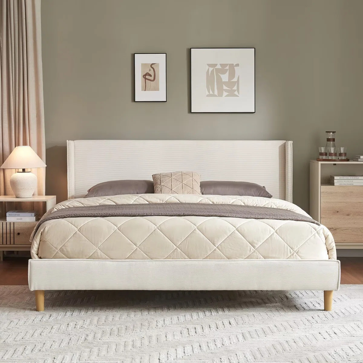 Luxury Modern Wingback Corduroy Upholstered Bed | Wayfair North America
